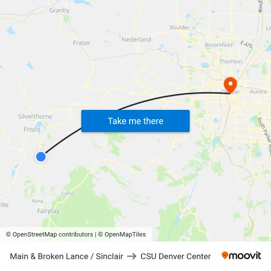 Main & Broken Lance / Sinclair to CSU Denver Center map