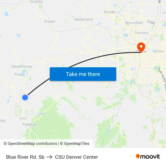 Blue River Rd. Sb to CSU Denver Center map