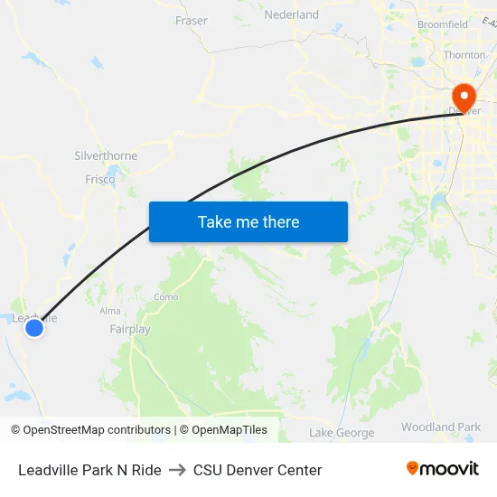 Leadville Park N Ride to CSU Denver Center map