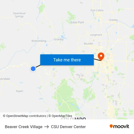Beaver Creek Village to CSU Denver Center map