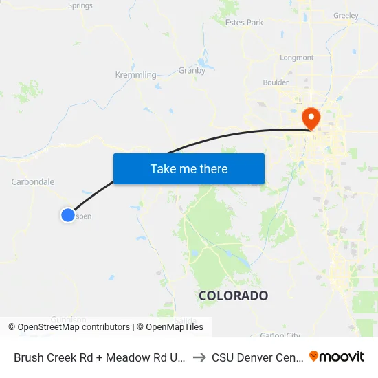 Brush Creek Rd + Meadow Rd Uphill to CSU Denver Center map
