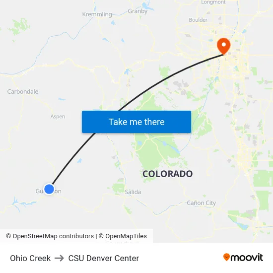 Ohio Creek to CSU Denver Center map