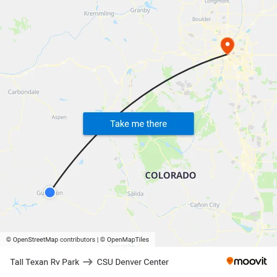 Tall Texan Rv Park to CSU Denver Center map