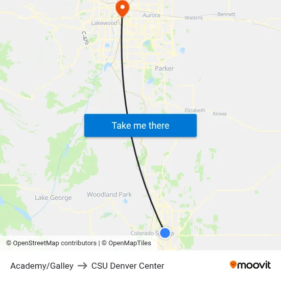 Academy/Galley to CSU Denver Center map