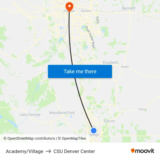 Academy/Village to CSU Denver Center map