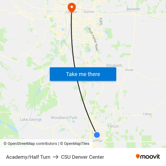 Academy/Half Turn to CSU Denver Center map