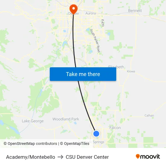 Academy/Montebello to CSU Denver Center map