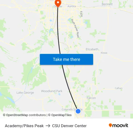 Academy/Pikes Peak to CSU Denver Center map