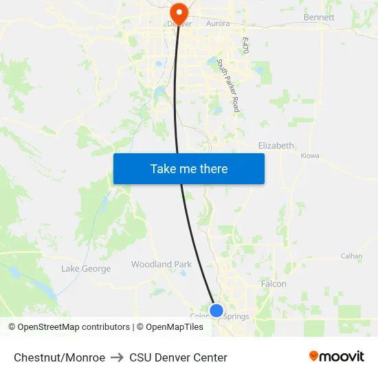Chestnut/Monroe to CSU Denver Center map