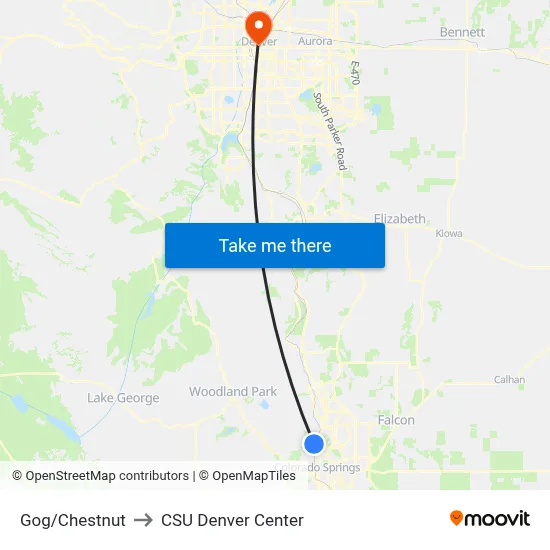 Gog/Chestnut to CSU Denver Center map
