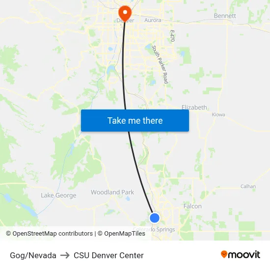 Gog/Nevada to CSU Denver Center map