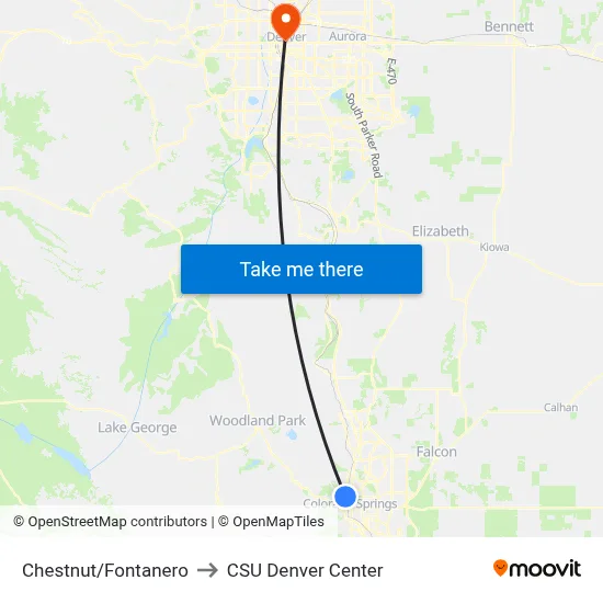 Chestnut/Fontanero to CSU Denver Center map