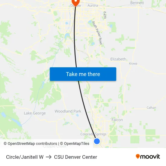 Circle/Janitell W to CSU Denver Center map