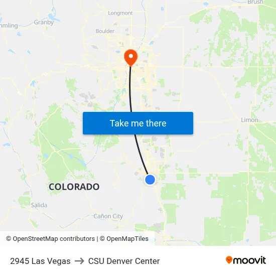 2945 Las Vegas to CSU Denver Center map