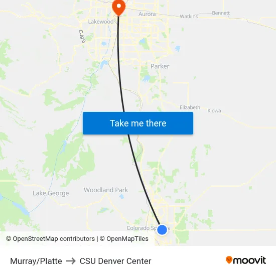 Murray/Platte to CSU Denver Center map