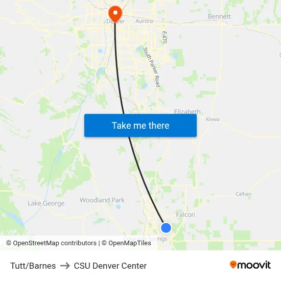 Tutt/Barnes to CSU Denver Center map