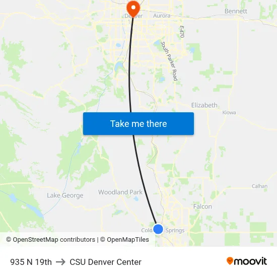 935 N 19th to CSU Denver Center map