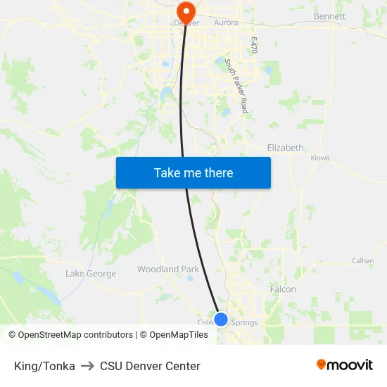 King/Tonka to CSU Denver Center map