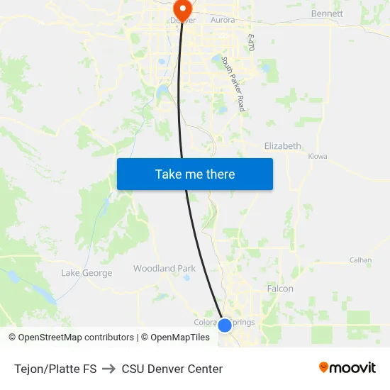 Tejon/Platte FS to CSU Denver Center map