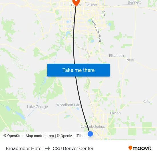 Broadmoor Hotel to CSU Denver Center map