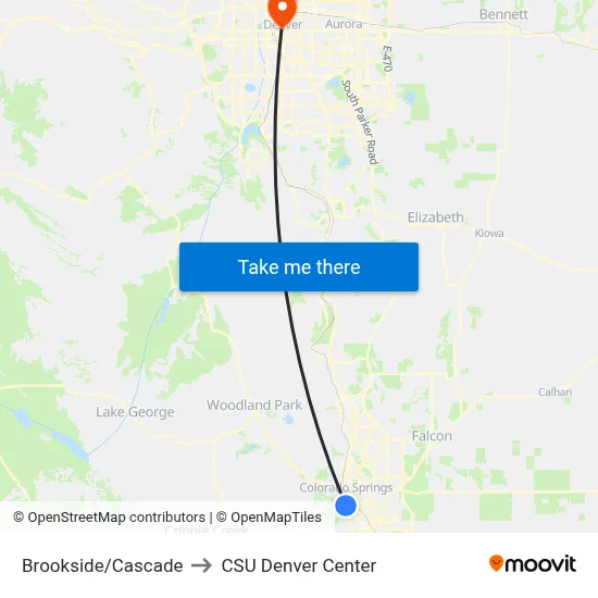 Brookside/Cascade to CSU Denver Center map