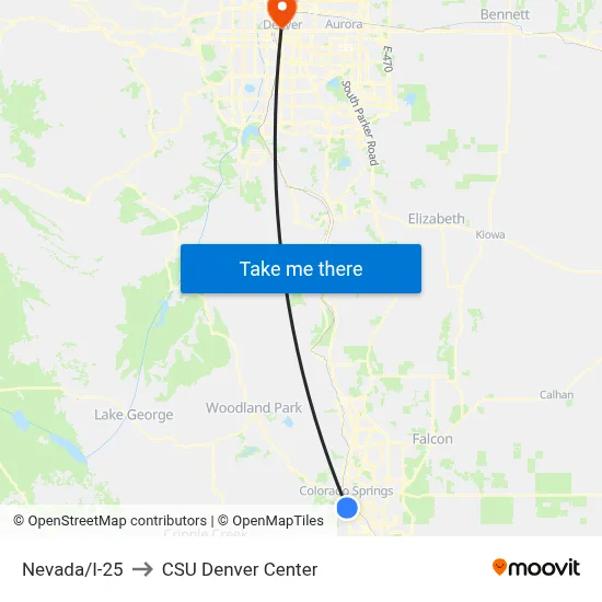 Nevada/I-25 to CSU Denver Center map