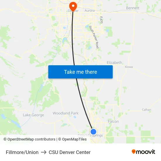 Fillmore/Union to CSU Denver Center map