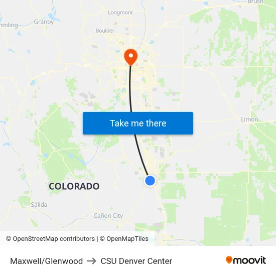 Maxwell/Glenwood to CSU Denver Center map