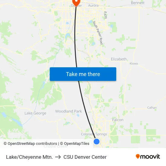 Lake/Cheyenne Mtn. to CSU Denver Center map