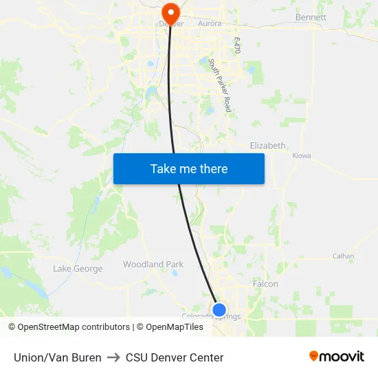 Union/Van Buren to CSU Denver Center map