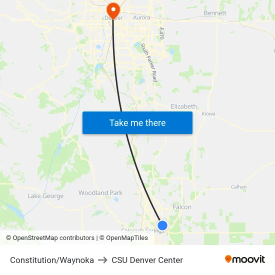 Constitution/Waynoka to CSU Denver Center map