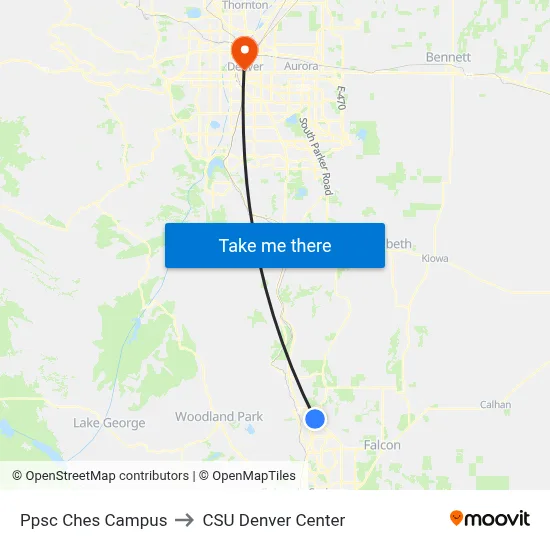 Ppsc Ches Campus to CSU Denver Center map