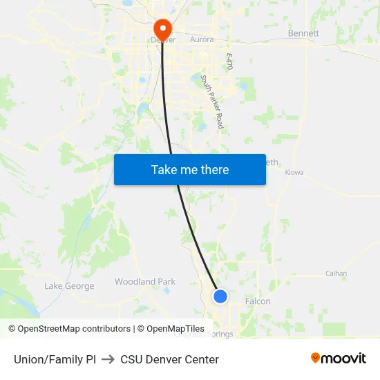 Union/Family Pl to CSU Denver Center map