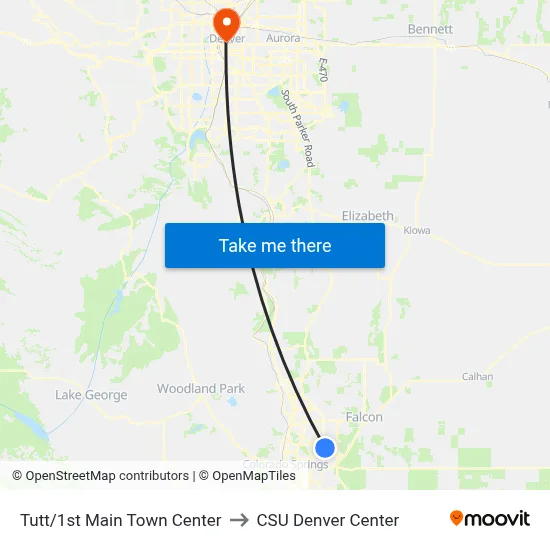 Tutt/1st Main Town Center to CSU Denver Center map