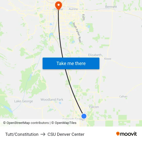 Tutt/Constitution to CSU Denver Center map