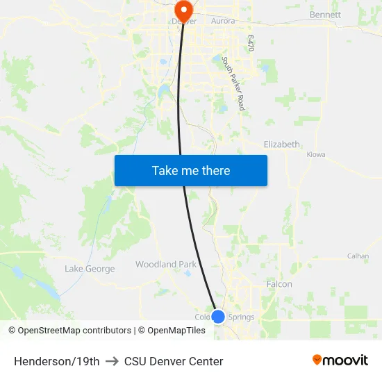 Henderson/19th to CSU Denver Center map
