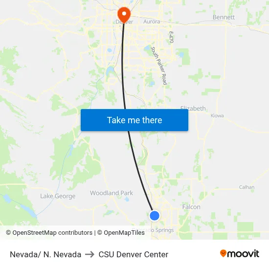 Nevada/ N. Nevada to CSU Denver Center map