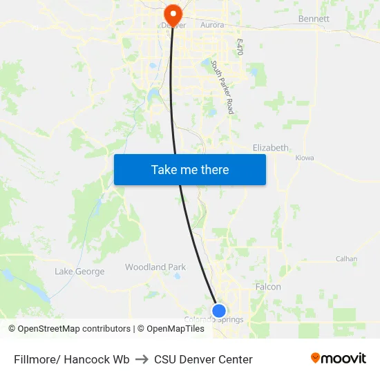 Fillmore/ Hancock Wb to CSU Denver Center map