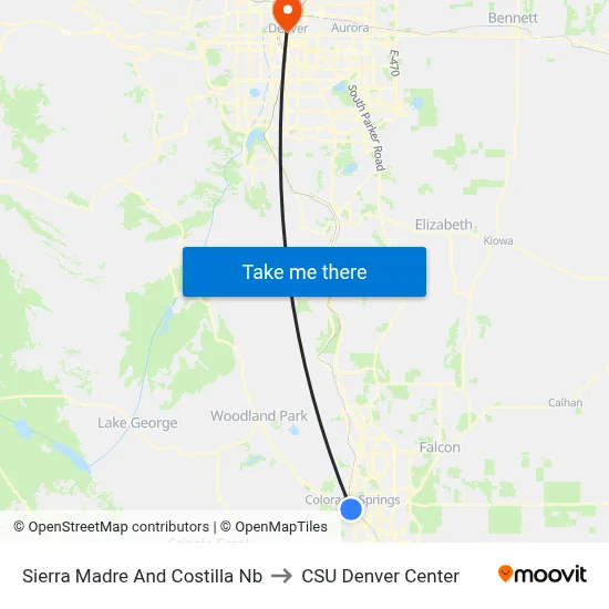 Sierra Madre And Costilla Nb to CSU Denver Center map