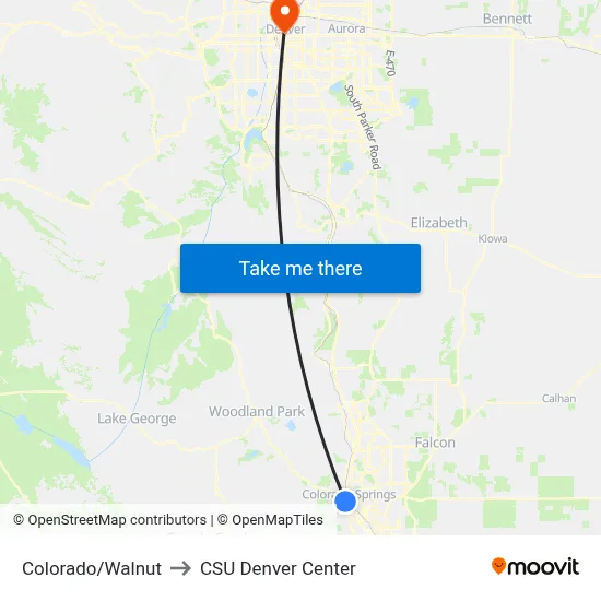 Colorado/Walnut to CSU Denver Center map