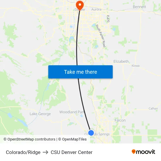 Colorado/Ridge to CSU Denver Center map