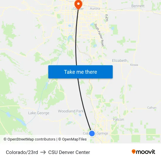 Colorado/23rd to CSU Denver Center map