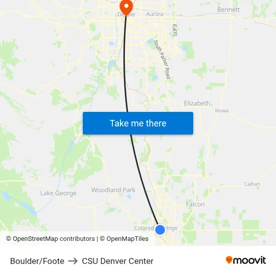 Boulder/Foote to CSU Denver Center map