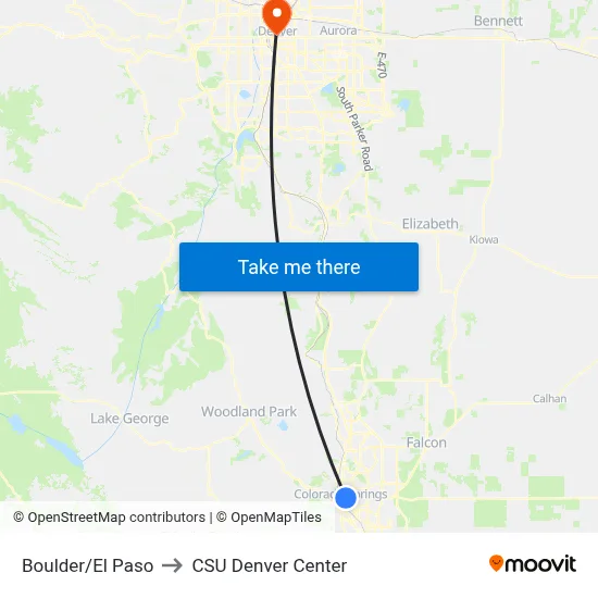 Boulder/El Paso to CSU Denver Center map