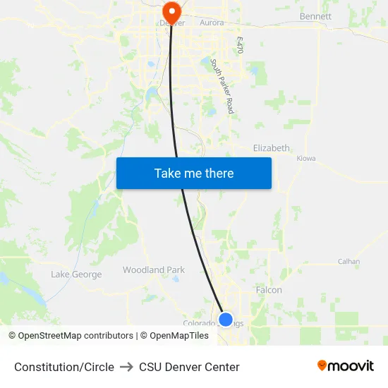 Constitution/Circle to CSU Denver Center map