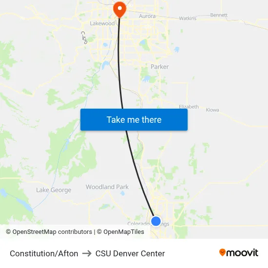 Constitution/Afton to CSU Denver Center map
