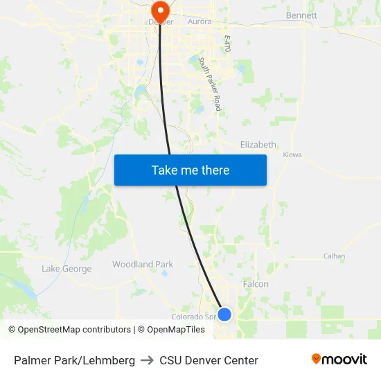 Palmer Park/Lehmberg to CSU Denver Center map