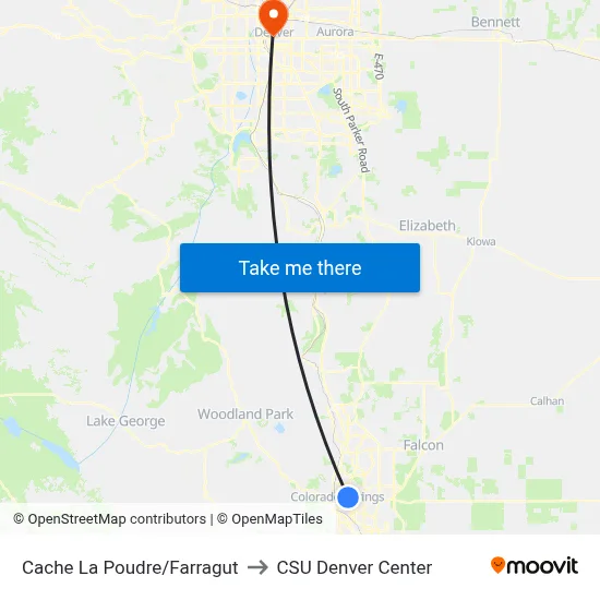 Cache La Poudre/Farragut to CSU Denver Center map