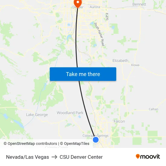 Nevada/Las Vegas to CSU Denver Center map