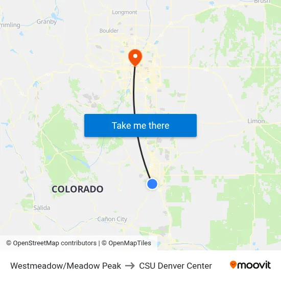 Westmeadow/Meadow Peak to CSU Denver Center map